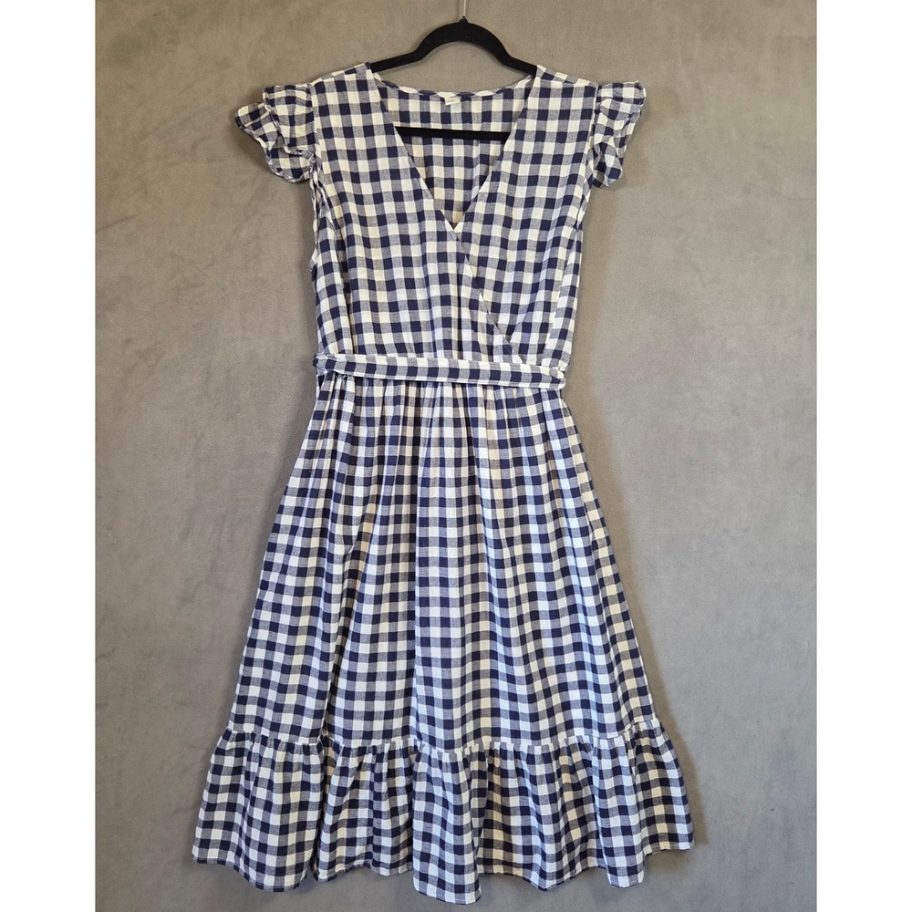 Old Navy Gingham Ruffle Faux Wrap Midi Dress Women 1X Ruffle Cottage Farmhouse